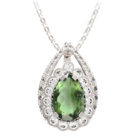 BG přívěs s centrálním kapkovitým kamenem 519-90 Stříbro 925 - rhodium Vltavín a  kubický zirkon