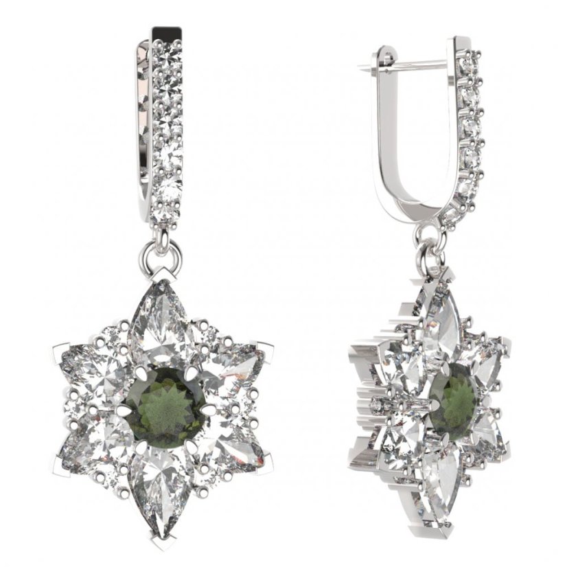 BG solitérní náušnice 409-94 Stříbro 925 - rhodium Vltavín a  kubický zirkon