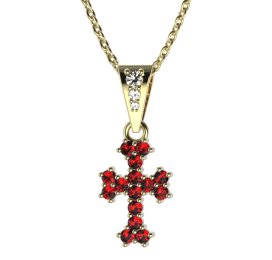 Zlatý přívěsek křížek s červeným zirkonem, žluté zlato 585 – 267 (ZI342672)