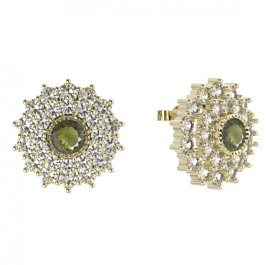 BG náušnice kulaté -  004 Stříbro 925 - pozlacené Vltavín a  kubický zirkon