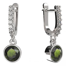BG zlaté vltavínové náušnice 724 Bílé zlato - 585 Vltavín a diamant