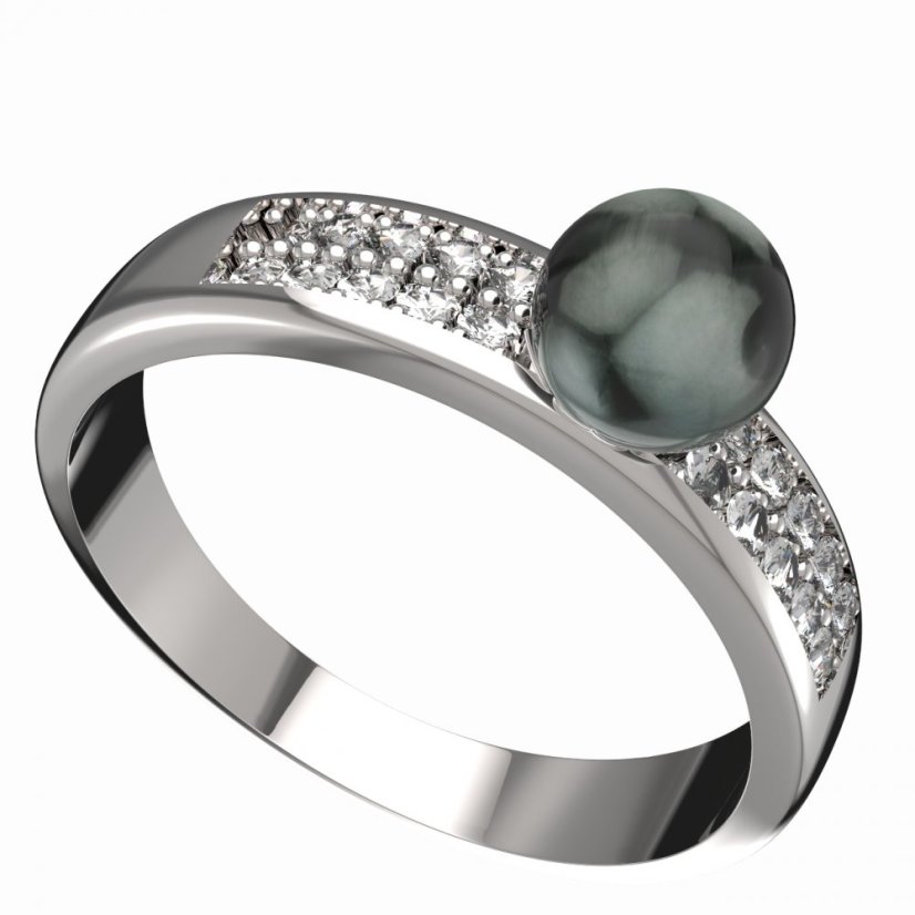 BG zlatý prstýnek s perlou 561 F Bílé zlato - 585 Diamant a tahiti perla