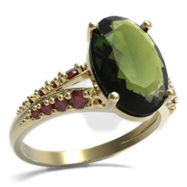BG prsten s oválným kamenem 480-G Žluté zlato - 585 Vltavín a granát
