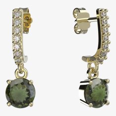 BG vltavínové náušnice 727 Žluté zlato - 585 Vltavín a diamant