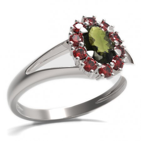 BG prsten oválný kámen 498-V - Kov: Stříbro 925 - rhodium, Kámen: Granát