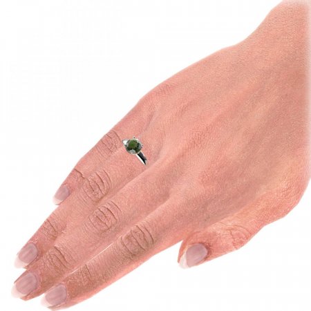 BG prsten s kulatým kamenem 474-G - Kov: Stříbro 925 - rhodium, Kámen: Vltavín a granát