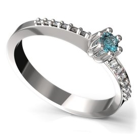 BG zlatý prstýnek 766 Bílé zlato - 585 Světle modrý kubický zirkon