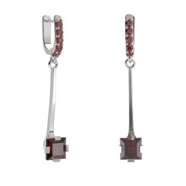 BG náušnice s centrálním čtvercovým kamenem 496-A93 Bílé zlato - 585 Granát