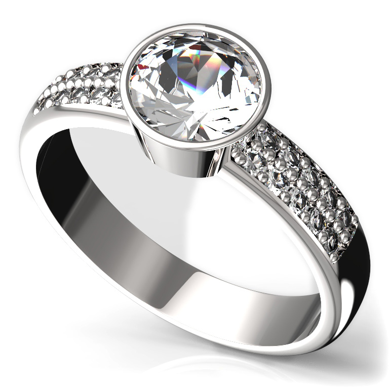 Zlatý prsten s diamantem, bílé zlato 585 – 724