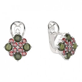 BG  náušnice 317 Stříbro 925 - rhodium Vltavín a granát