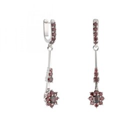 BG náušnice s centrálním oválným kamenem 627-B93 Stříbro 925 - rhodium Granát