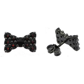 Stříbrné náušnice s českým granátem, ruthenium, puzety – 569