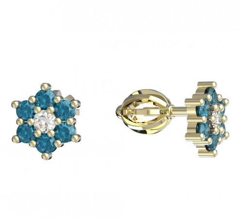 BeKid, Gold kids earrings -109 - Switching on: Screw, Metal: Yellow gold 585, Stone: Light blue cubic zircon