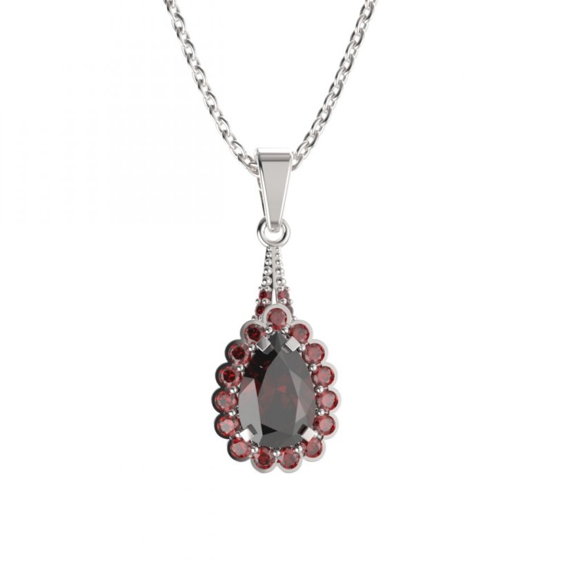BG přívěs s centrálním kapkovitým kamenem 519-G Stříbro 925 - rhodium Granát