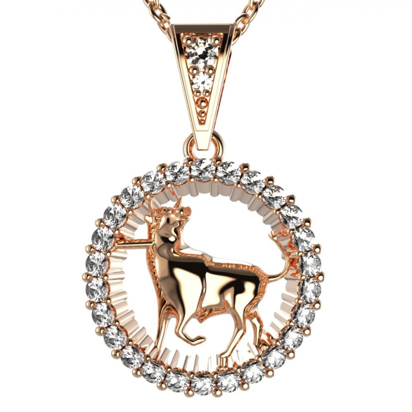 Zlatý přívěsek znamení Býk s lab-grown diamantem, růžové zlato 585 – 045 (Zd14045E1)