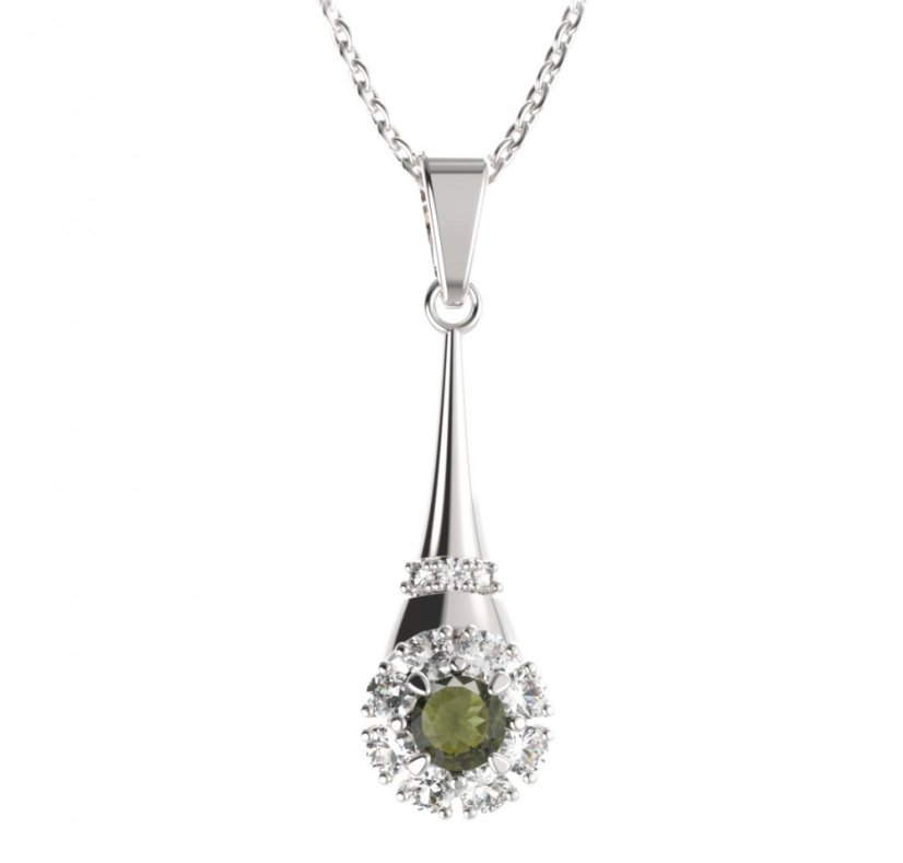 BG přívěs kruhováho tvaru 497-C Stříbro 925 - rhodium Vltavín a  kubický zirkon