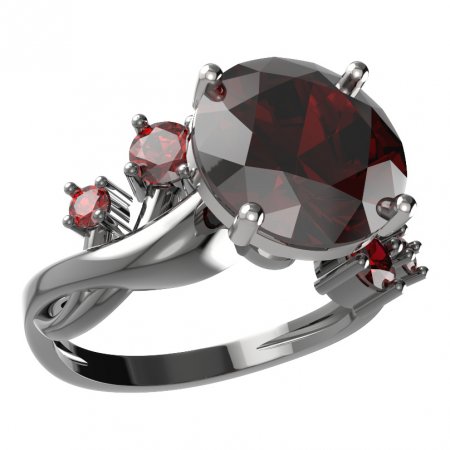 BG prsten s kulatým kamenem 475-P - Kov: Stříbro 925 - rhodium, Kámen: Granát