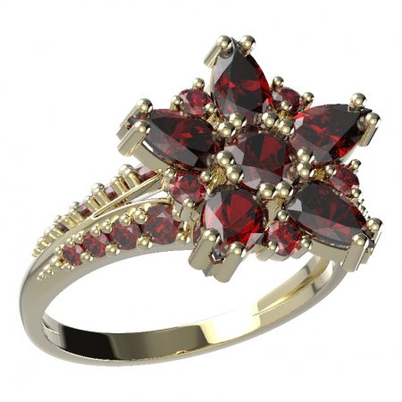 BG prsten ve tvaru hvězdy 521-G - Kov: Stříbro 925 - rhodium, Kámen: Vltavín a granát