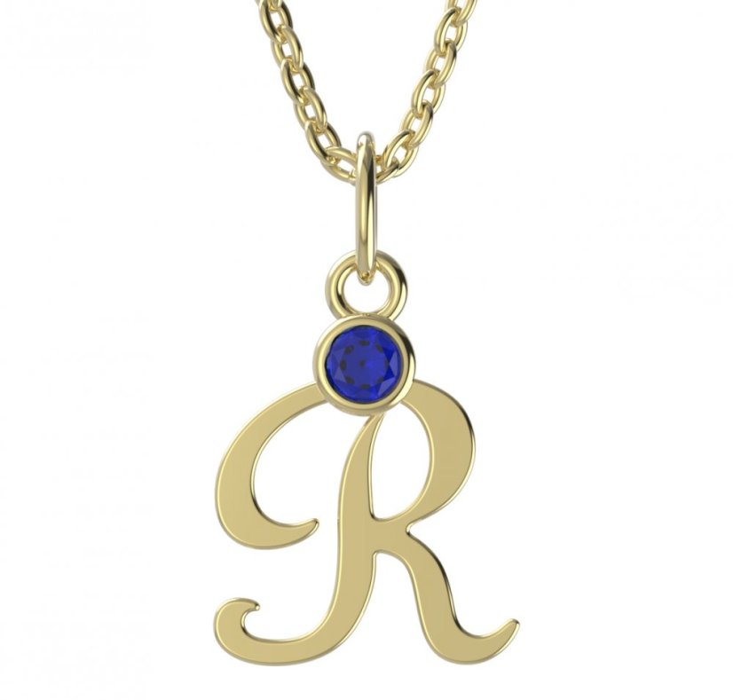 BeKid dětský zlatý přívěsek písmenko R - 1326 Žluté zlato - 585 Tmavě modrý kubický zirkon