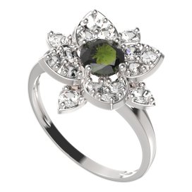 BG prsten oválný 735-I Stříbro 925 - rhodium Vltavín a  kubický zirkon
