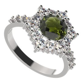 BG prsten 230-Z kulatého tvaru Stříbro 925 - rhodium Vltavín a  kubický zirkon