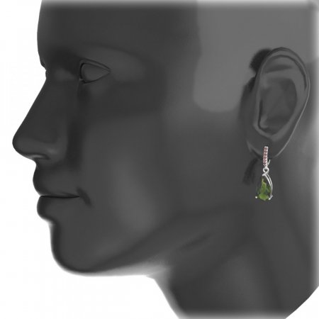 BG drop stone earring 429-84 - Metal: Silver 925 - rhodium, Stone: Moldavit and garnet