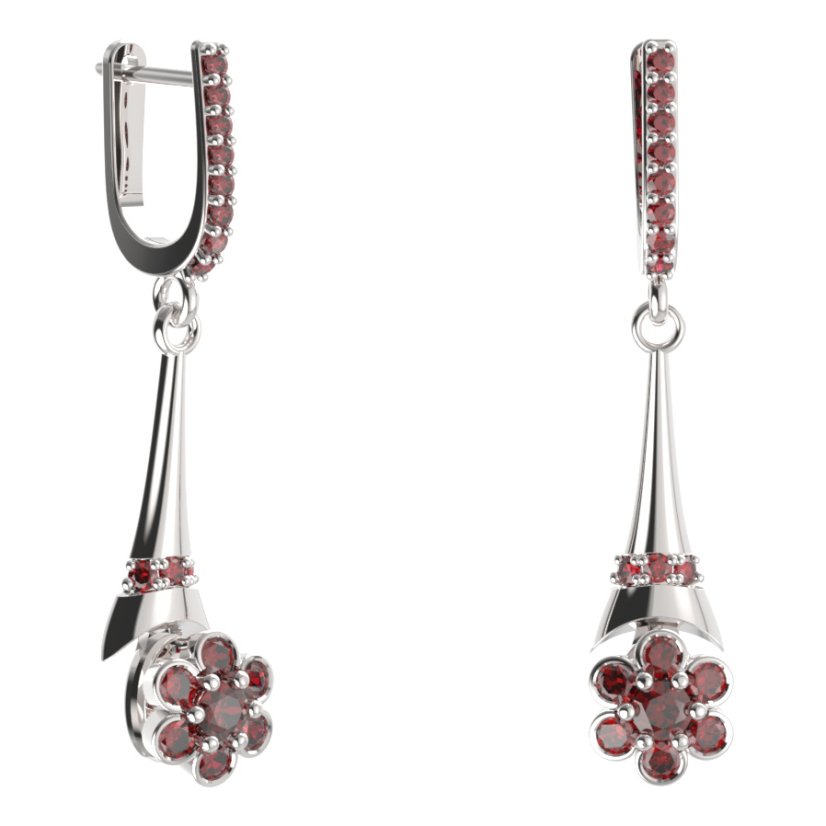 BG náušnice ve tvaru květu 518-C91 Stříbro 925 - rhodium Granát