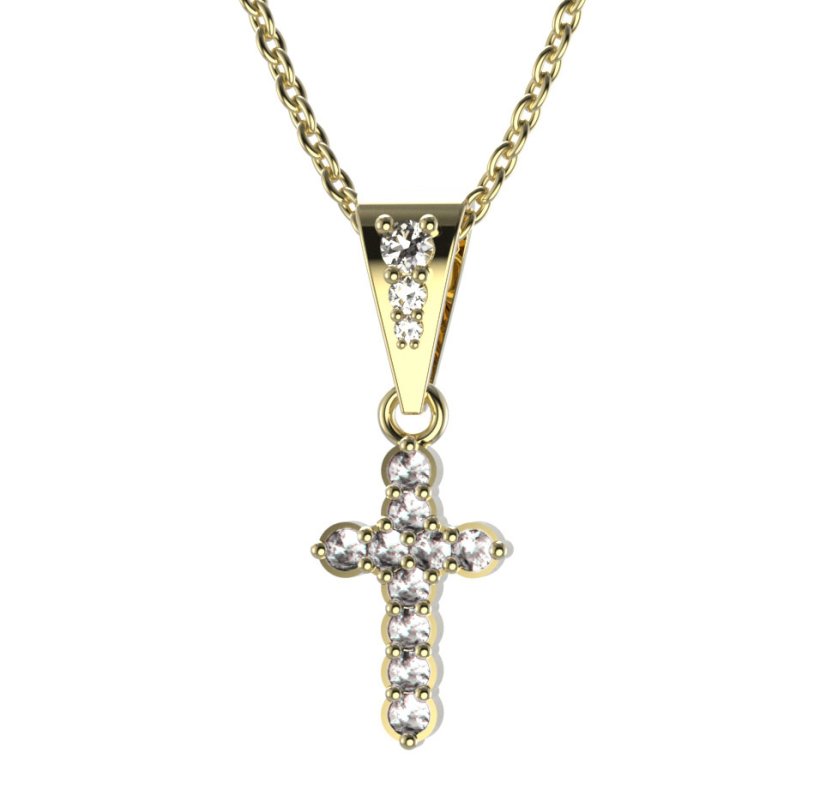 BG zlatý diamantový přívěšek křížek 580 Žluté zlato - 585 Diamant lab-grown