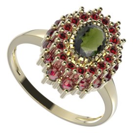BG prsten oválný 243-I Stříbro 925 - pozlacené Vltavín a granát