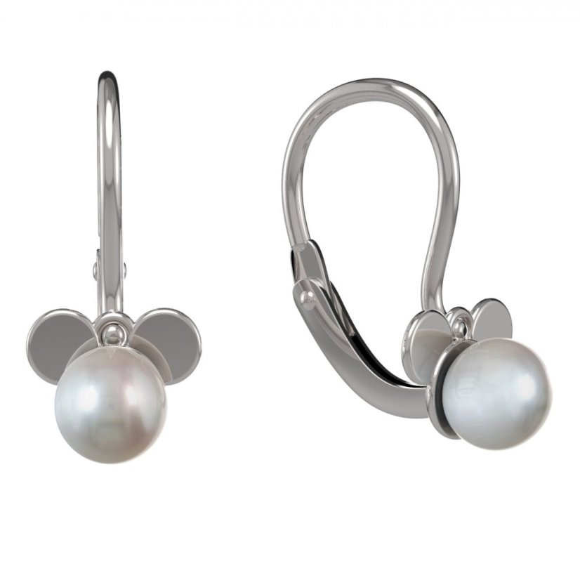 BeKid dětské náušnice uši Mickey s perlou 1398 Bílé zlato - 585 Bílá perla
