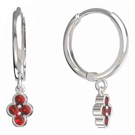 BeKid, Gold kids earrings -295 - Switching on: Circles 15 mm, Metal: White gold 585, Stone: Red cubic zircon