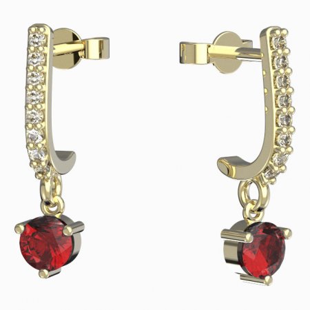 BeKid, Gold kids earrings -782 - Switching on: Pendant hanger, Metal: Yellow gold 585, Stone: Red cubic zircon