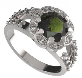 BG prsten kulatý 993-Y Stříbro 925 - rhodium Vltavín a  kubický zirkon