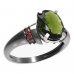 BG prsten oválný kámen 493-K - Kov: Stříbro 925 - rhodium, Kámen: Vltavín a granát