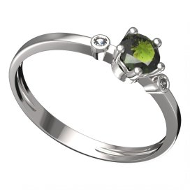 BG vltavínový prsten 874L Bílé zlato - 585 Vltavín a diamant