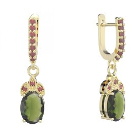 BG náušnice s přírodním granátem z Čech  961-84 Stříbro 925 - pozlacené Vltavín a granát
