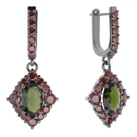 BG náušnice vsazený granát hvězdicový brus 466-94 Stříbro 925 - ruthenium (30-90dní) Vltavín a granát