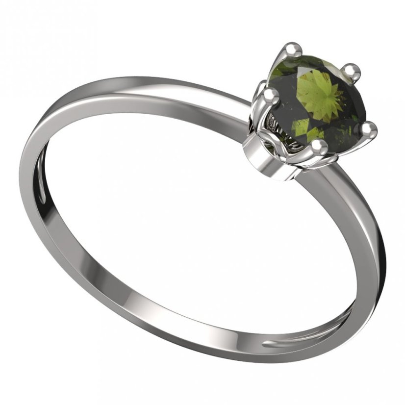 BG vltavínový prsten 875C Bílé zlato - 585 Vltavín