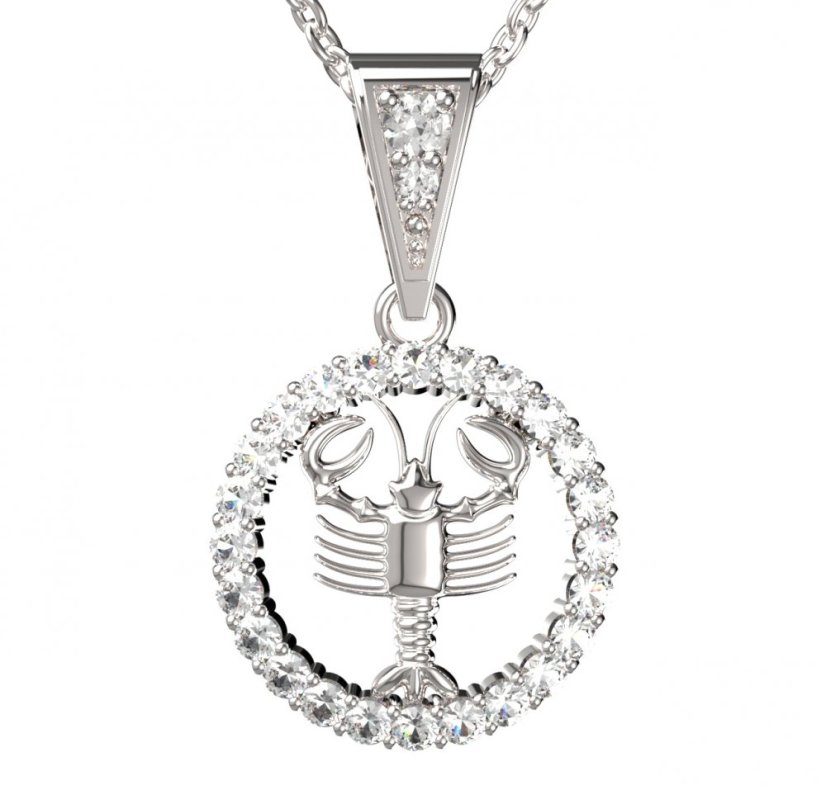BG zlatý diamantový přívěšek Rak 052 Bílé zlato - 585 Diamant lab-grown