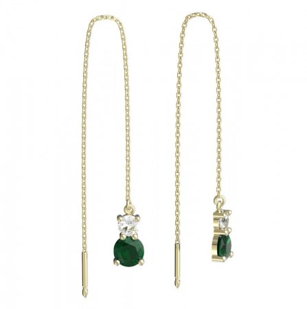 BeKid, Gold kids earrings -857 - Switching on: Chain 9 cm, Metal: Yellow gold 585, Stone: Green cubic zircon