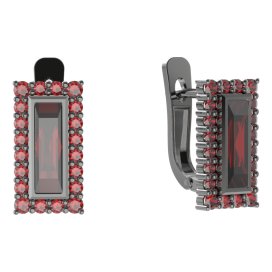 BG náušnice čtvercového tvaru 837-07 Stříbro 925 - ruthenium (30-90dní) Granát