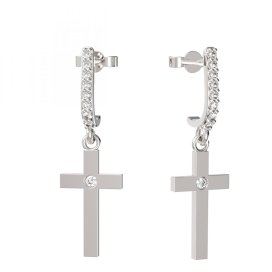 BG zlaté  náušnice křížek 1103 Bílé zlato - 585 Bílý kubický zirkon