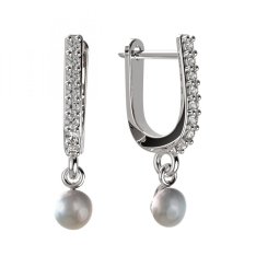BG zlaté náušnice 1290 s bílou perlou Bílé zlato - 585 Diamant a perla