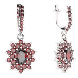 BG oválné náušnice 249-84 Stříbro 925 - rhodium Granát