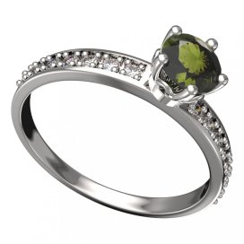BG vltavínový prsten 875E Bílé zlato - 585 Vltavín a diamant