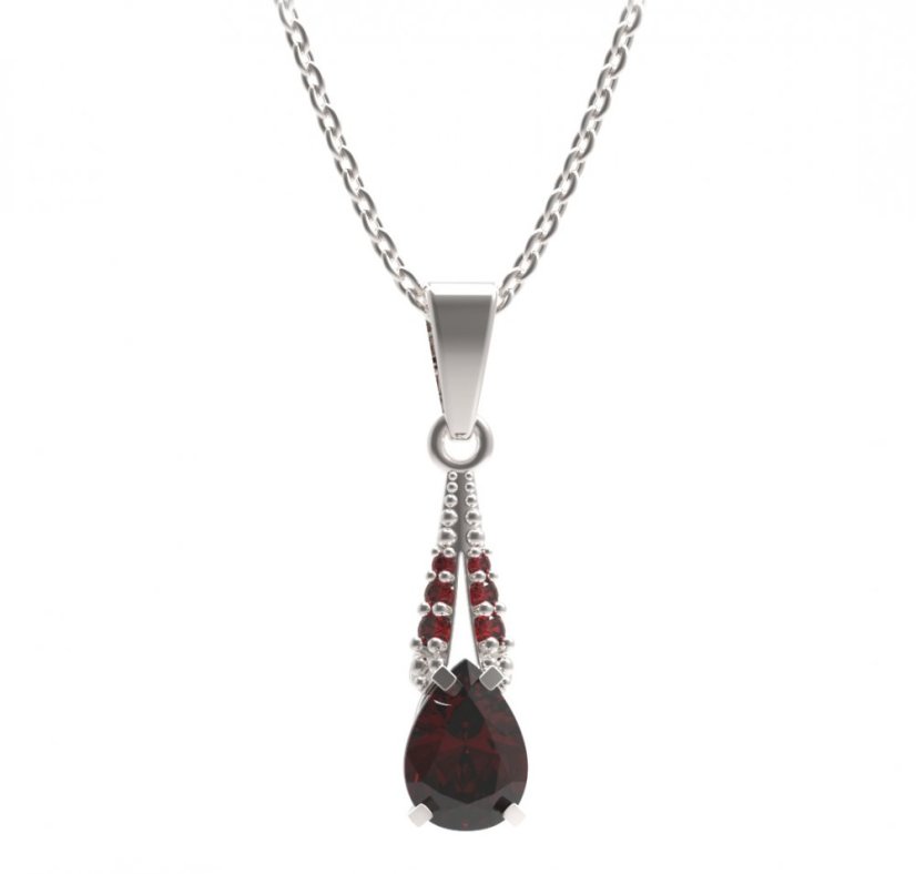 BG přívěs s centrálním kapkovitým kamenem 495-G Stříbro 925 - rhodium Granát