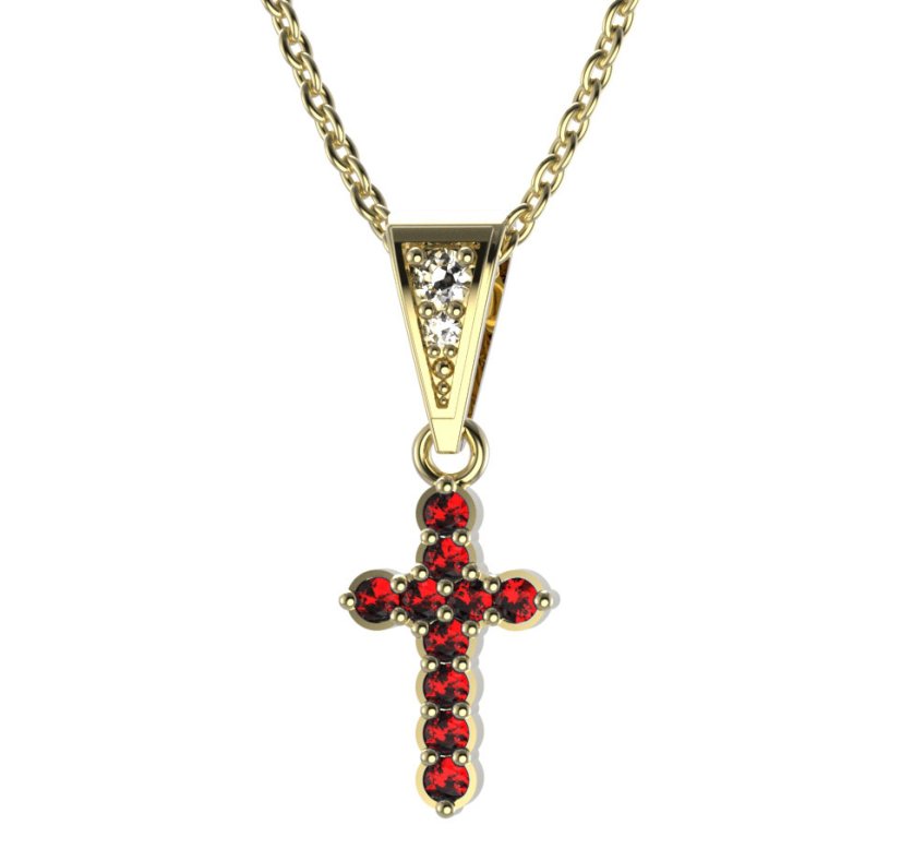 Zlatý přívěsek křížek s červeným zirkonem, žluté zlato 585 – 580 (ZI345801)