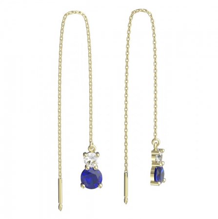 BeKid, Gold kids earrings -857 - Switching on: Chain 9 cm, Metal: Yellow gold 585, Stone: Dark blue cubic zircon