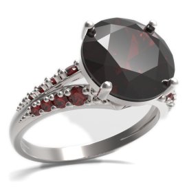 BG prsten s kulatým kamenem 475-G Stříbro 925 - rhodium Granát