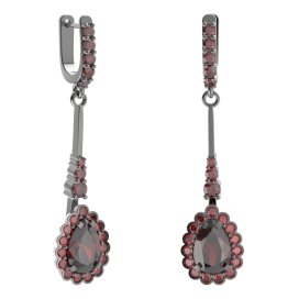 BG náušnice s centrálním kapkovitým kamenem 519-B93 Stříbro 925 - ruthenium (30-90dní) Granát